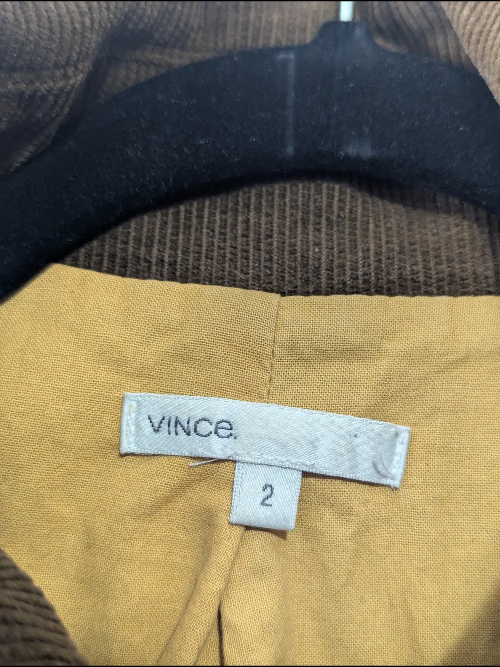 Vince Vintage Y2K women's Brown Corduroy Jacket Mustard Yellow Lining Sz 2 = XS